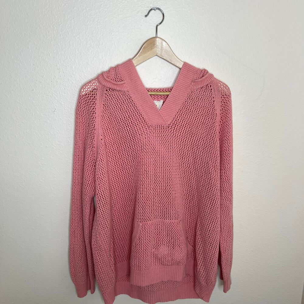 Shirt 469 Crochet Pink Cover Up Kangaroo Pocket Hoodie XXL